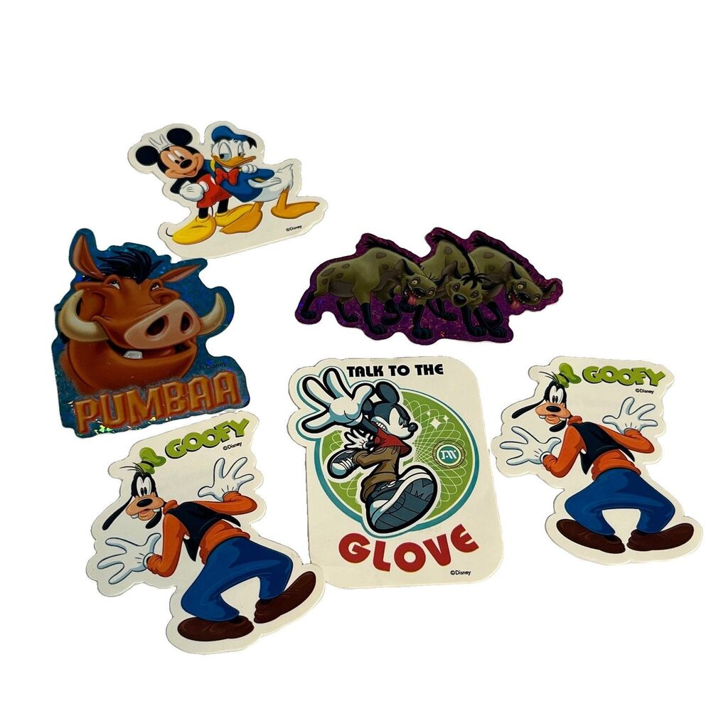 VTG Disney Vending Machine Sticker Mixed Lot Of 6 Goofy Mickey Pumbaa SandyLion